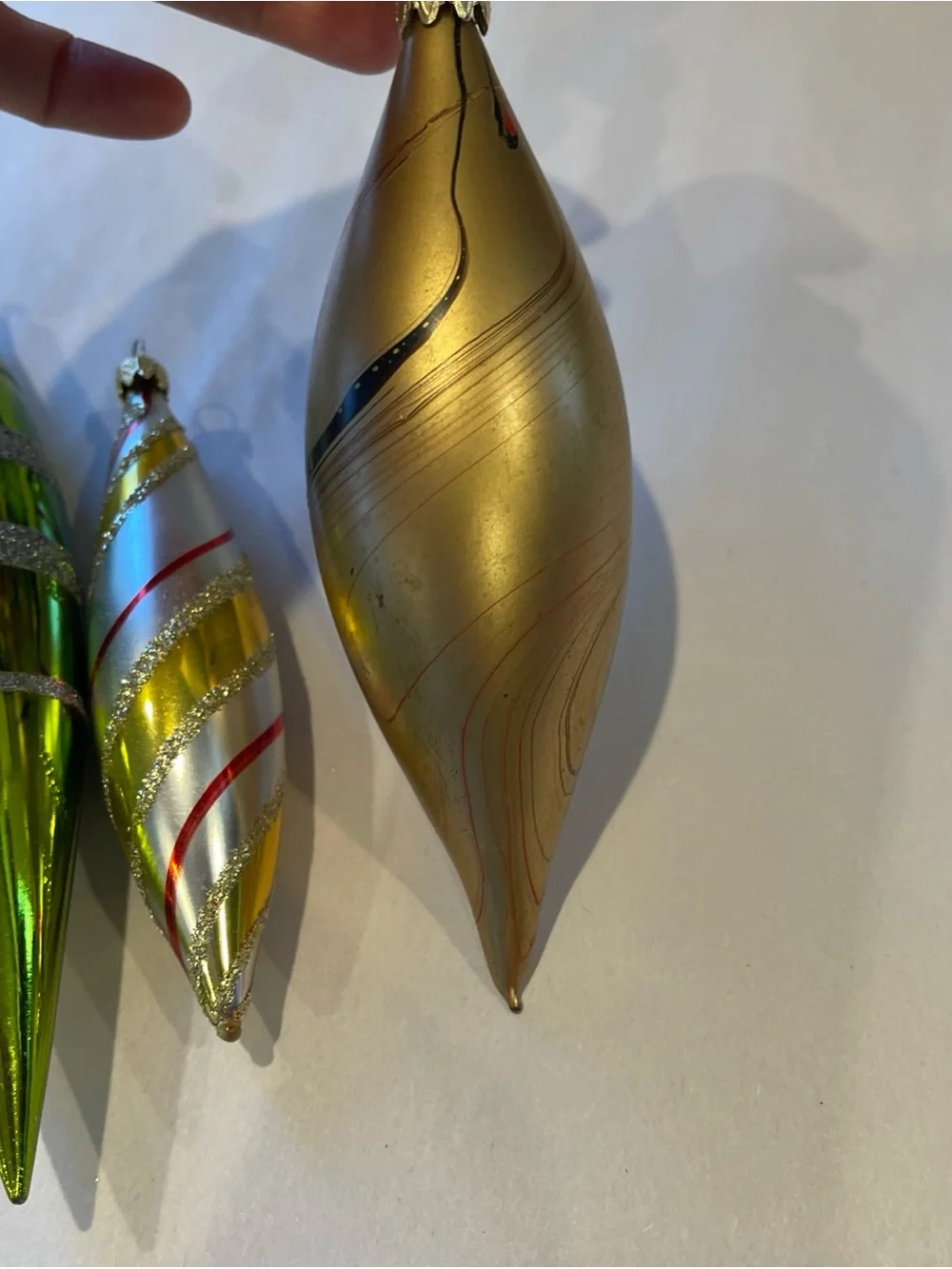 Lot of 3 Vintage Tall/Long/Skinny Teardrop Icicle Glass Christmas Ornaments
